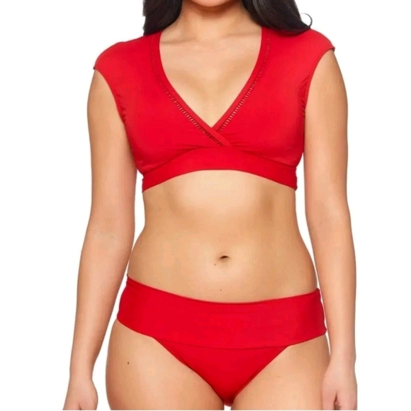 Bleu Rod Beattie Red Cap Sleeve Crop Swim Top & Bikini Bottom Set - Picture 6 of 6